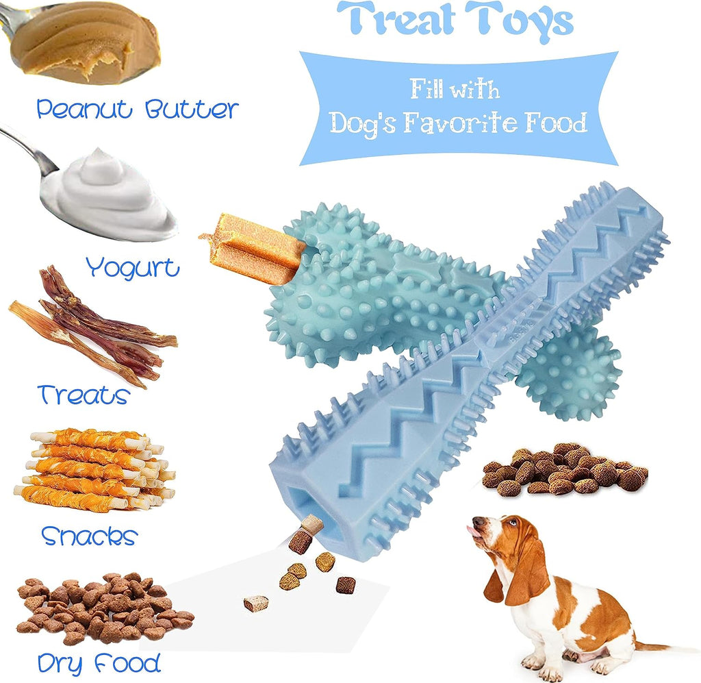 4-Pack Soft Rubber Puppy Teething Toys for 2-8 Months Puppies,Blue | Chew Toys for Small & Medium Dog,Durable Bone Ball Donut,Teeth cleaning,food dispensing,Keeps Them Busy, Dental Textured