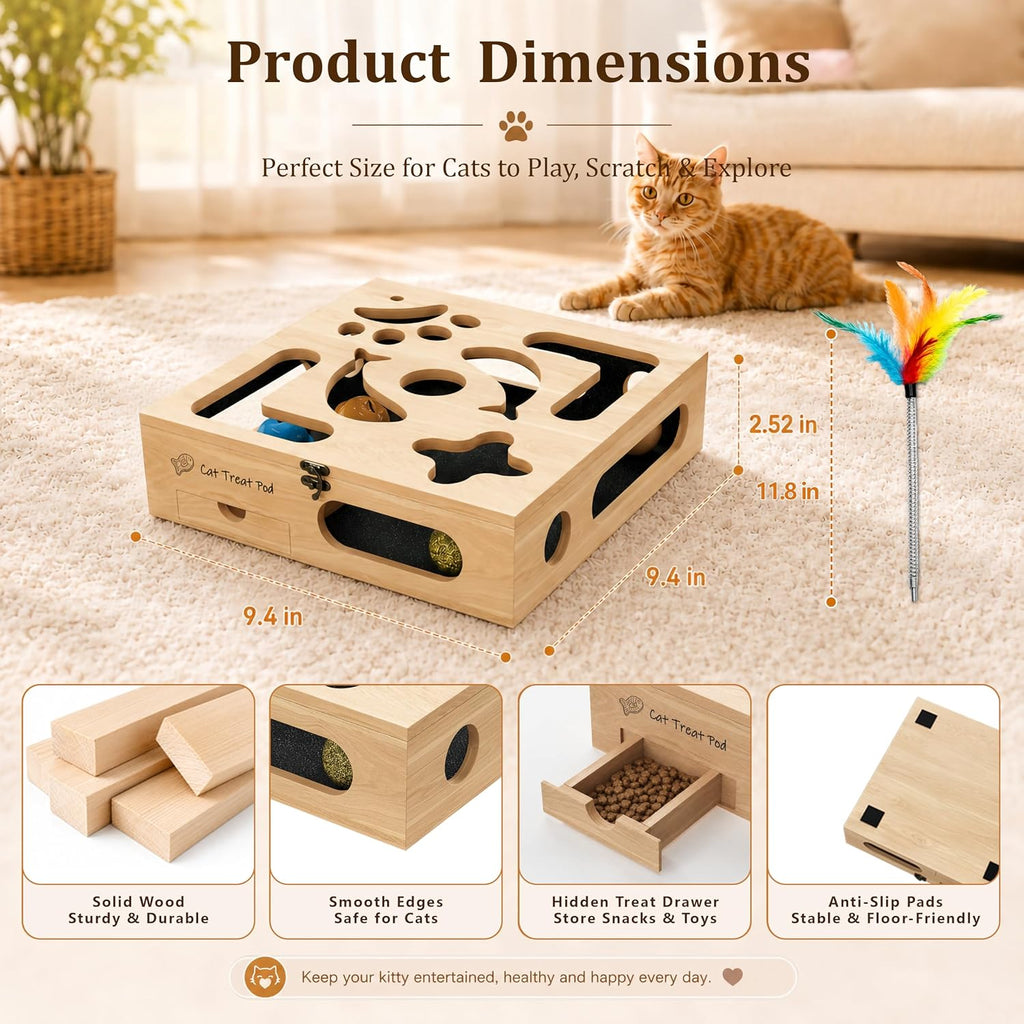 Cat Nail Scratch Puzzle Enrichment Box, Nail File Box with Flip-Top Lid