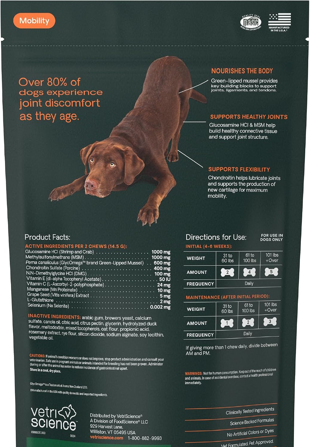 VetriScience Ultimate Strength Healthy Hip & Joint Chews for Dogs, 60 Count