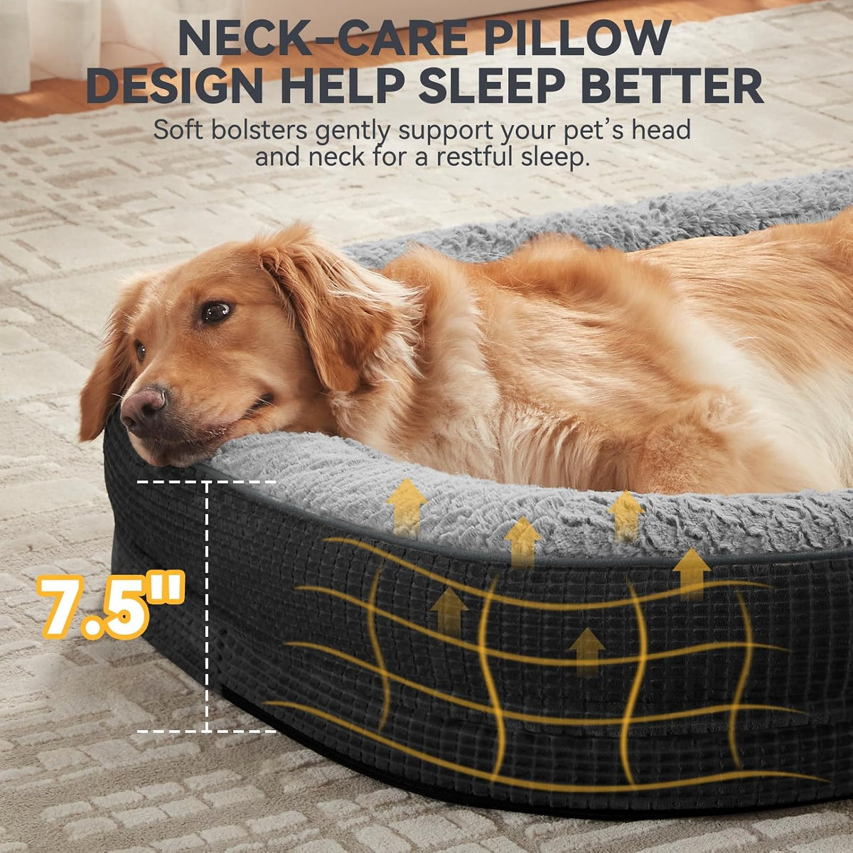 JOEJOY Orthopedic Dog Bed for Large Dogs, 360° Oval Bolster, 35"