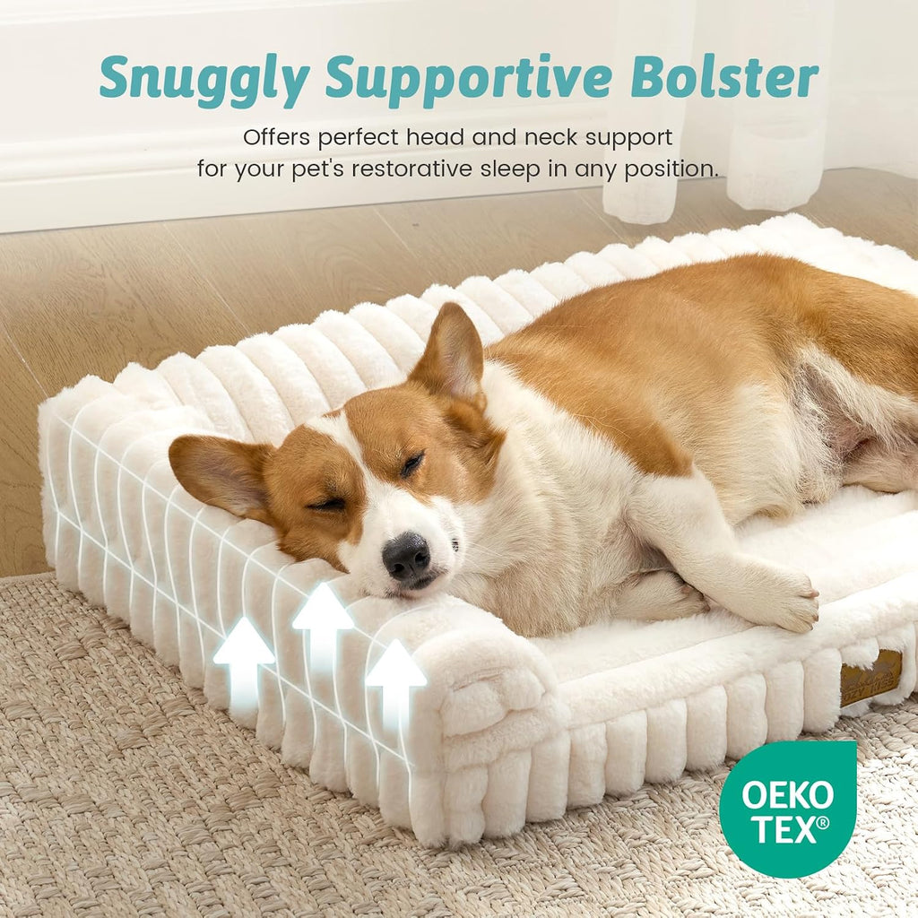 COZY KISS Ultra Soft Faux Rabbit Fur Dog Bed, Small Dogs, 30"x20", Cream