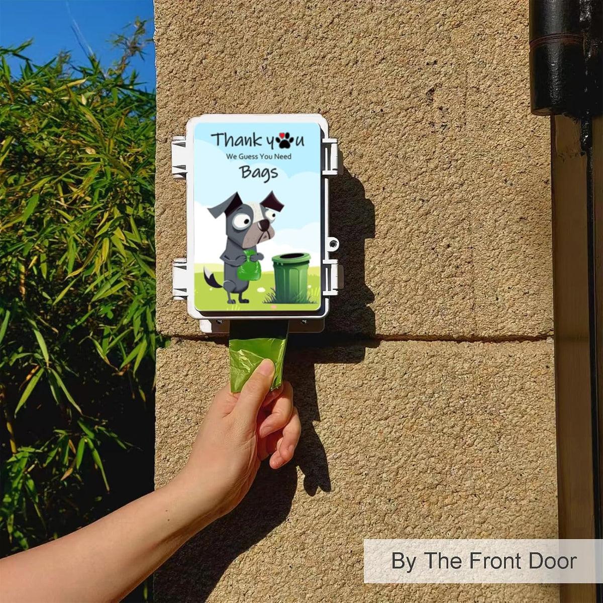 Dog Poop Bag Dispenser Wall Mounted Waterproof Outdoor Pet Waste Bags Dispenser Station with Cute Doggie Poo Images Post, Pole, Fence Mountable fits Home, Porch, Patio, Yard（colored,only dispenser)