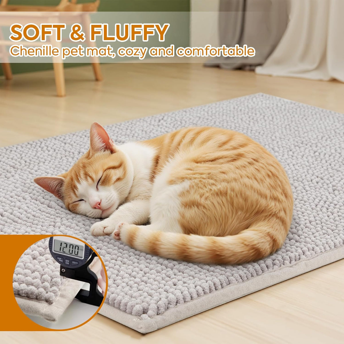 Pieviev Soft Chenille Cat Litter Box Mat, Ultra Absorbent, 36'' x 30'' | Long Plush Chenille Traps Cat Deeply, Waterproof Tpr Anti-Slip Backing, Absorbs Moisture, Machine Washable Cat Mat