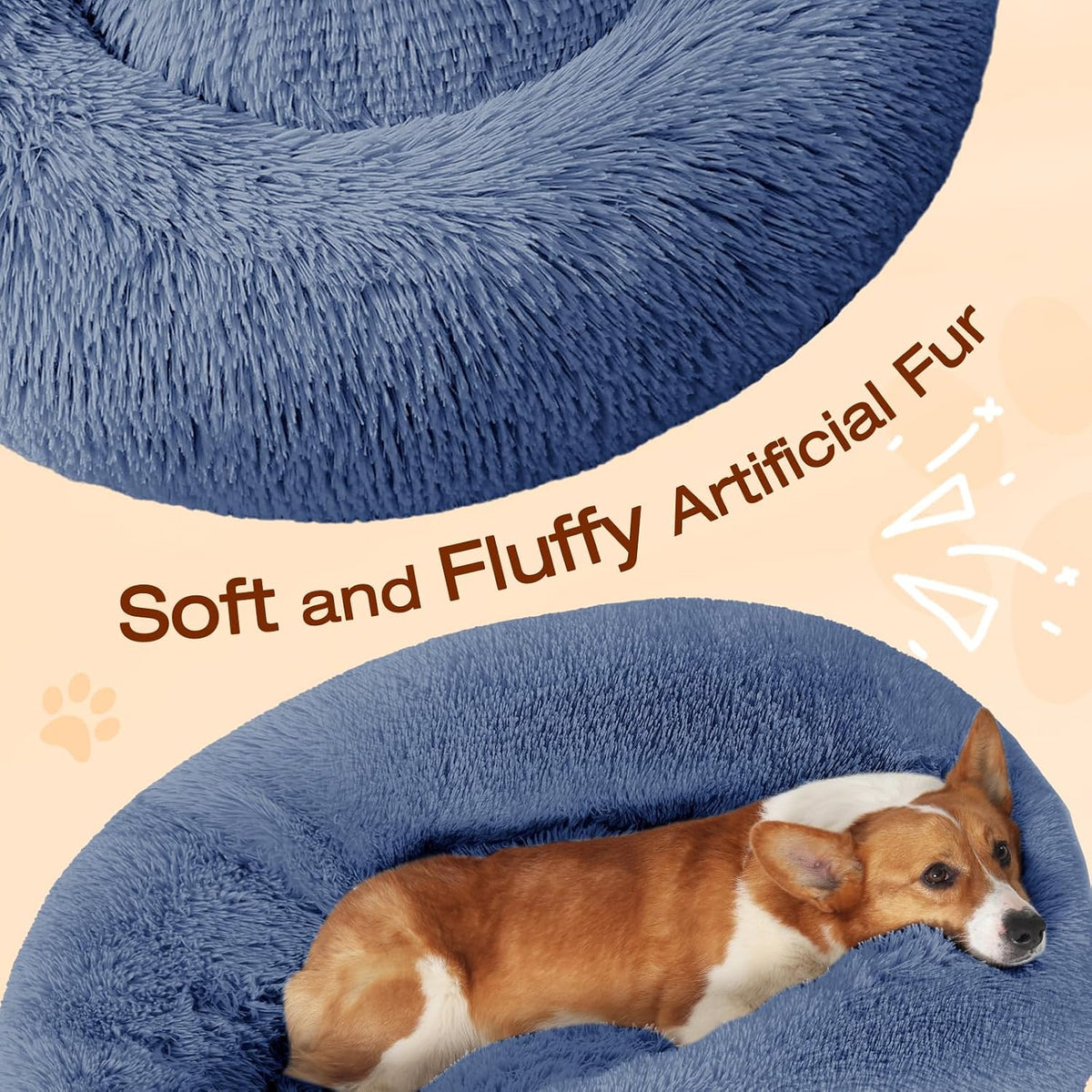 JOLLYVOGUE Dog Bed, Calming Anti-Anxiety Large Dog Bed, Fluffy Donut Cushion for Medium and Large Pets (27")
