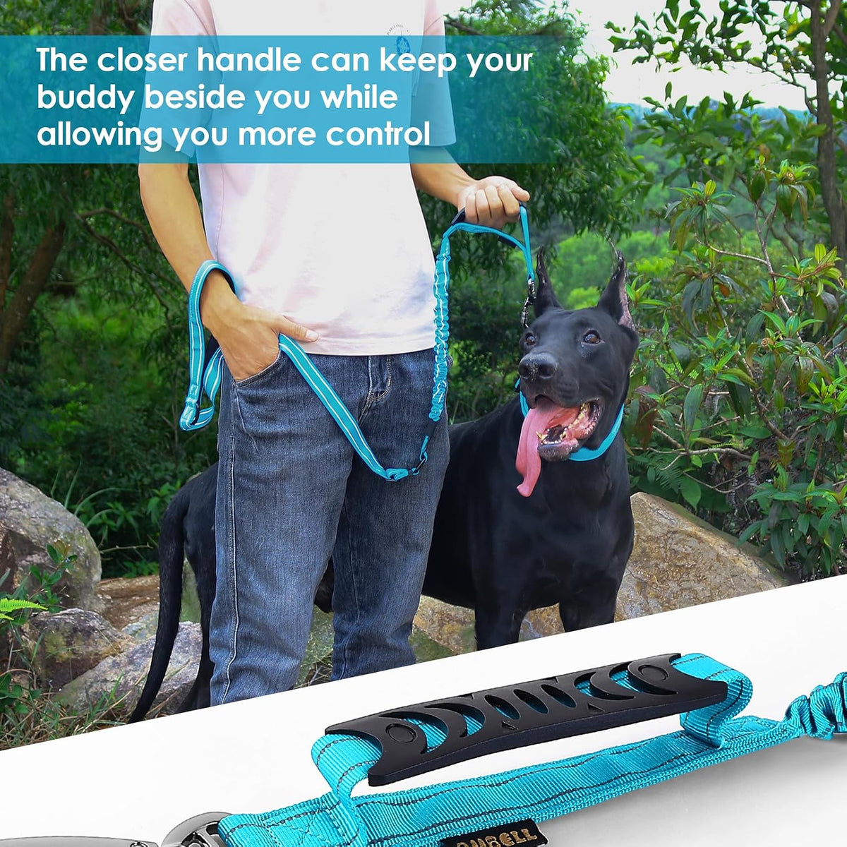 AUBELL Tactical Dog Leash Heavy Duty,4-6ft No Pull Bungee Leash,Blue