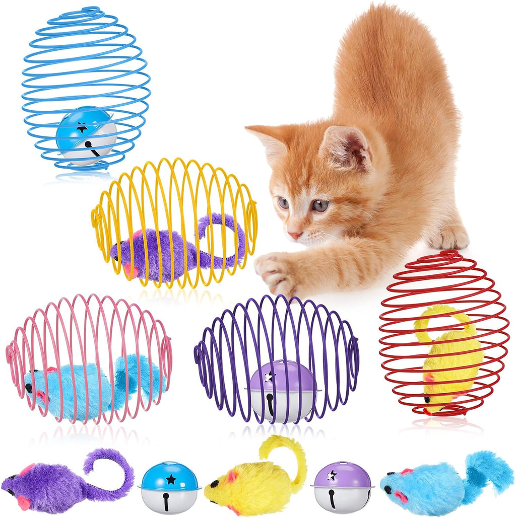 Jecery 5 Pcs Cat Toys Spring,Mouse and Bell,Multicolor