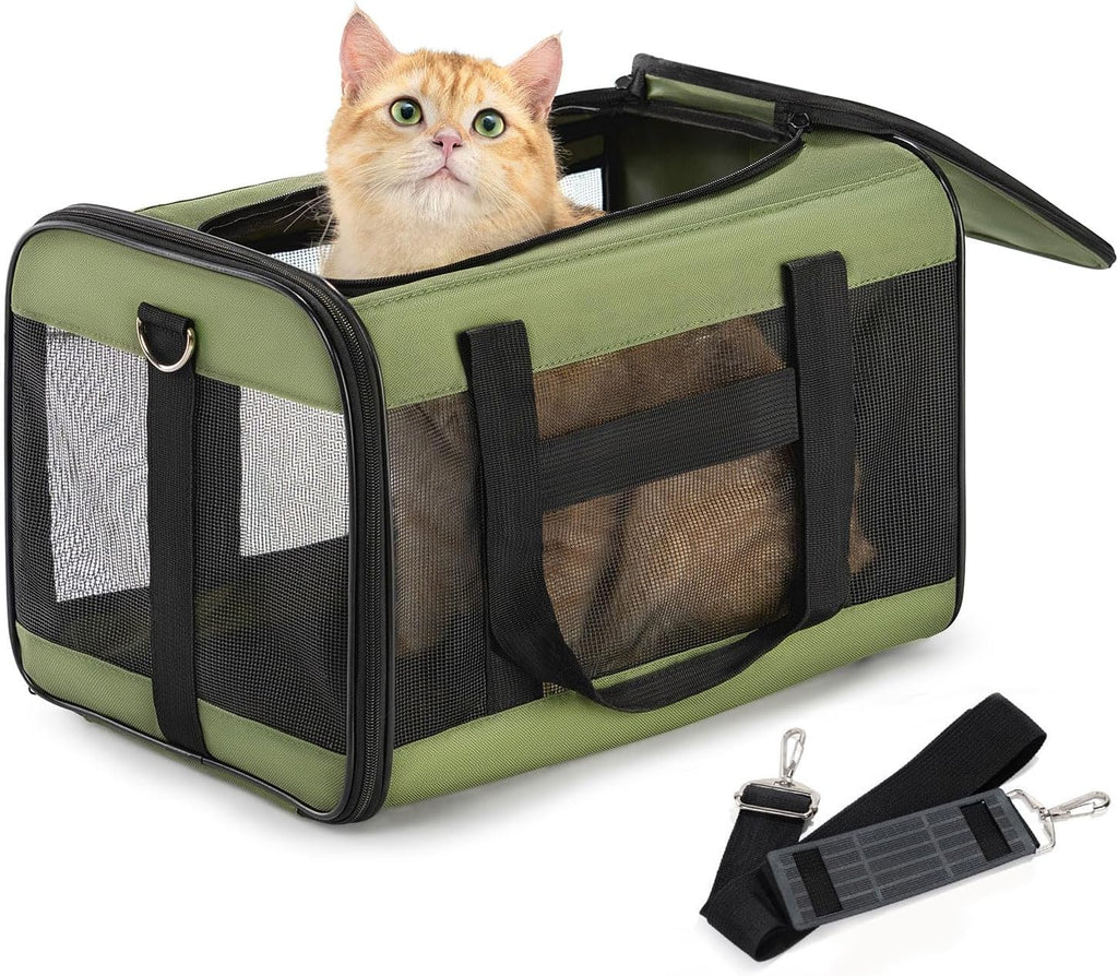 Conlun Cat Carrier Soft-Sided Pets Travel Carriers,Green M