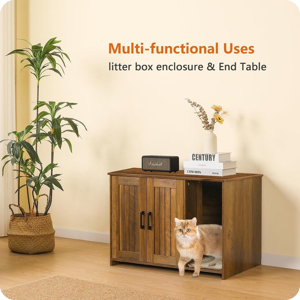 Dwanton Cat Litter Box Enclosure, with Scratching Mat, 31.5" x 19.7"x 21.7"