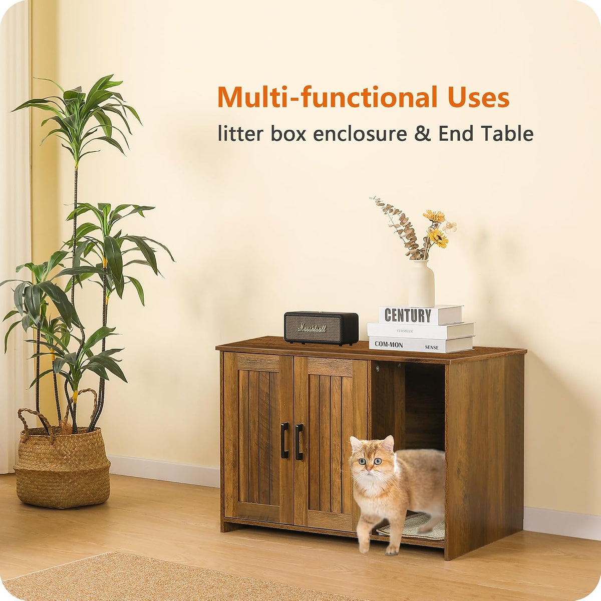 Dwanton Cat Litter Box Enclosure, with Scratching Mat, 31.5" x 19.7"x 21.7"