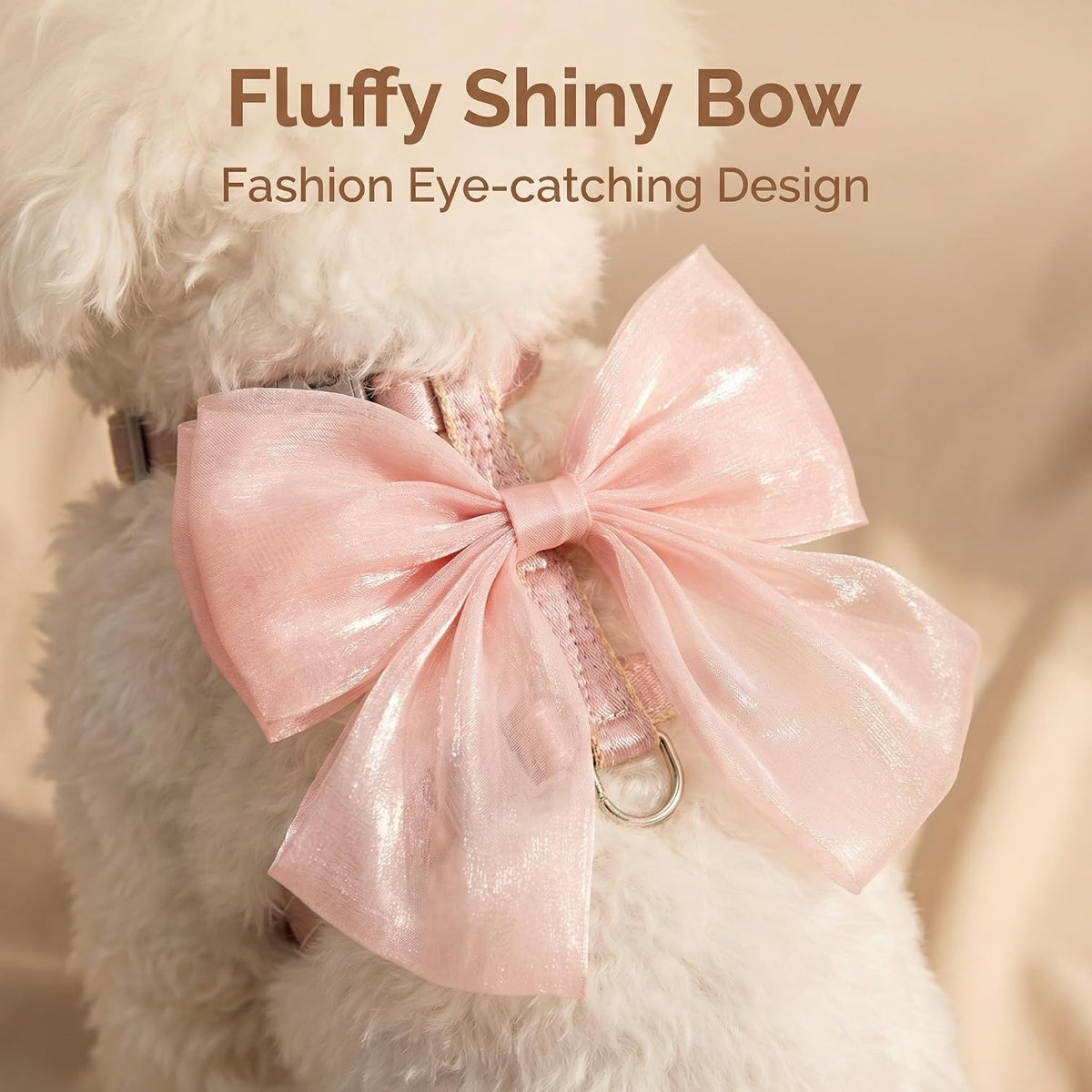 Pink Leash and Bow H-Shaped Design Harness for Small Cats Dogs, Proof Soft Adjustable Vest Easy Control Breathable Harnesses for Small Cats Dogs (M 8-15LBS)