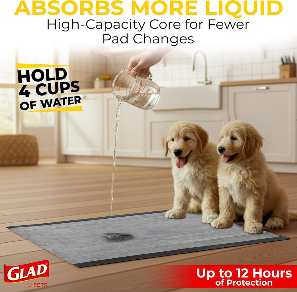 Glad for Pets XL Charcoal Training Pads for Dogs and Puppies, 30 Ct, 6-Pk | 6-layer, activated-carbon pads with pheromone attractant, leak-proof, extra-large 28 x 30 in coverage