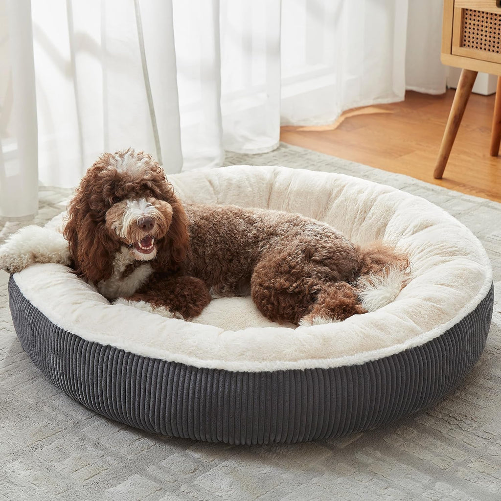 42 inches Calming Donut Dog Bed for Large Plus Dogs,Dark Grey