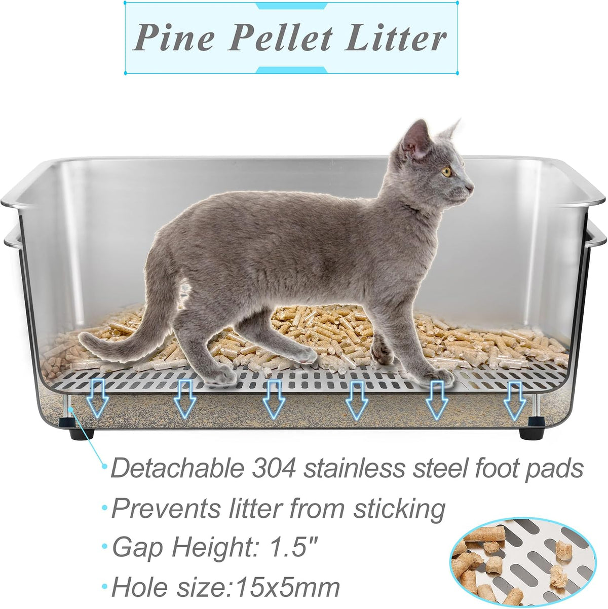8" Sifting Cat Litter Box for Clumping Clay & Pine Pellets