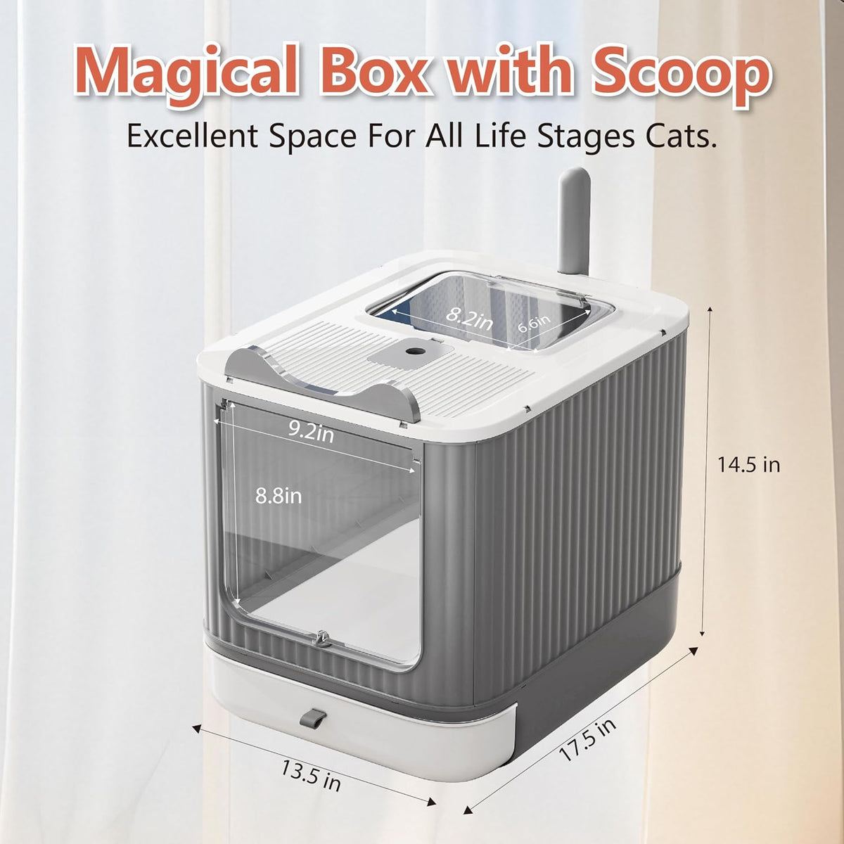 Covered Cat Litter Box with Lid for Kitten to Medium, Grey-White | LCZLBRRD, Covered Enclosure, Anti-Splashing, Easy to Clean and Assemble, 3 Modes For Kitten to Medium, Odor-Free