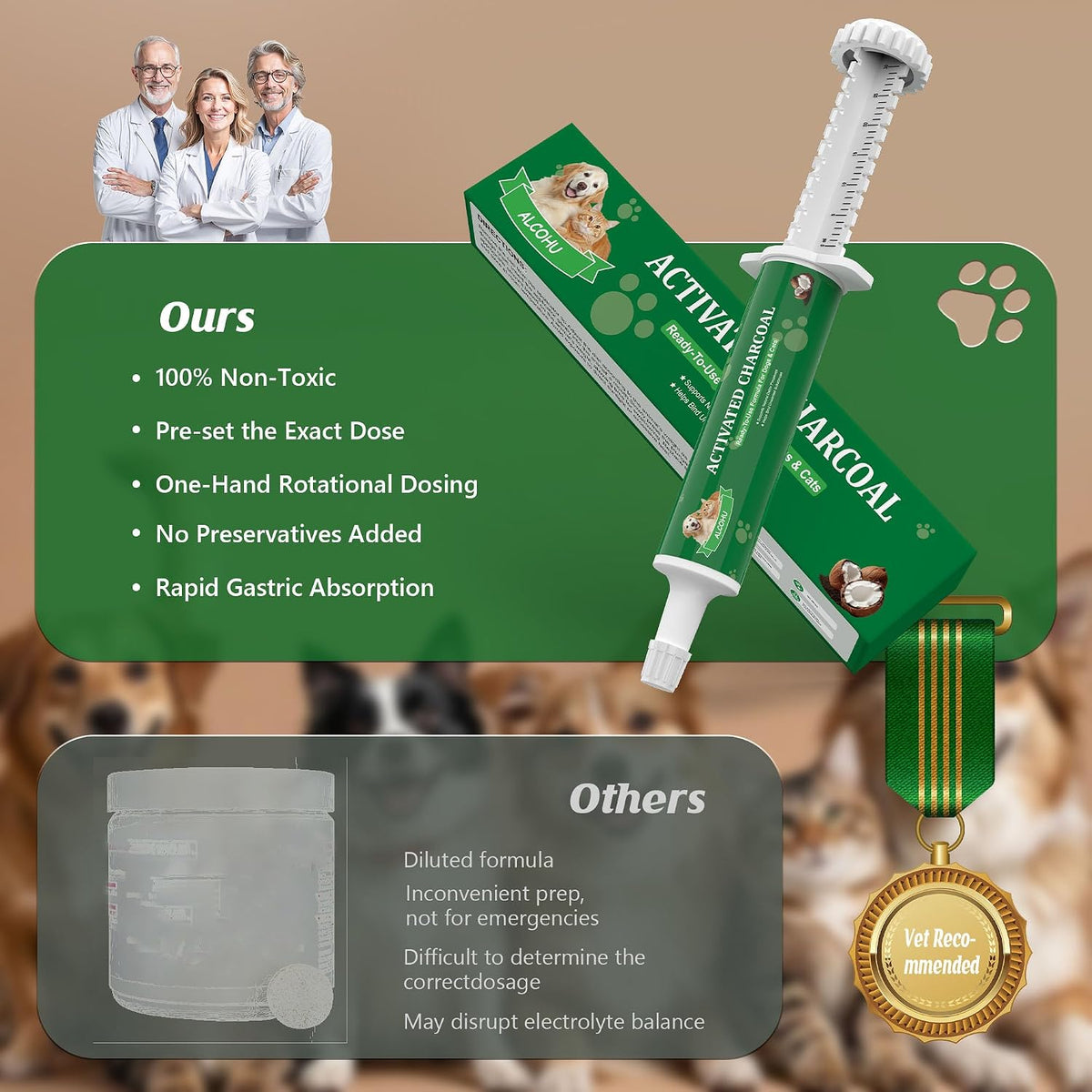 Aclohu Pawmergency Activated Charcoal for Dogs | Pet Poison Emergency Kit
