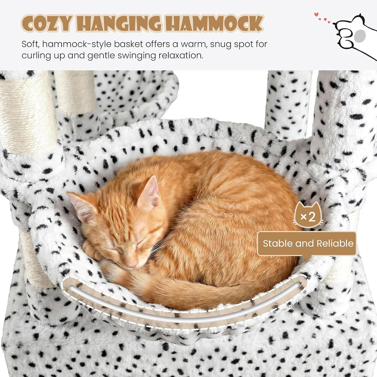 SHA CERLIN 87 in Multi-Level Tall Cat Tree Tower for Large Cats/Extra Wide Feline Activity Center/Sisal Scratching Posts/Wide Base/Cozy Plush Perches/Baskets/Hammocks/Toy Balls/White & Black Spot
