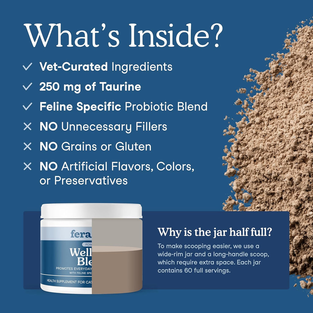 Fera Pets Cat Multivitamin- Daily Wellness Blend with Probiotics, 60 Scoops