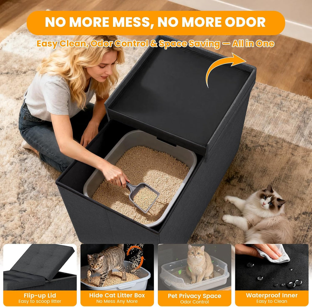 3-in-1 Cat Litter Box Enclosure Furniture, X-Large, Dark Grey