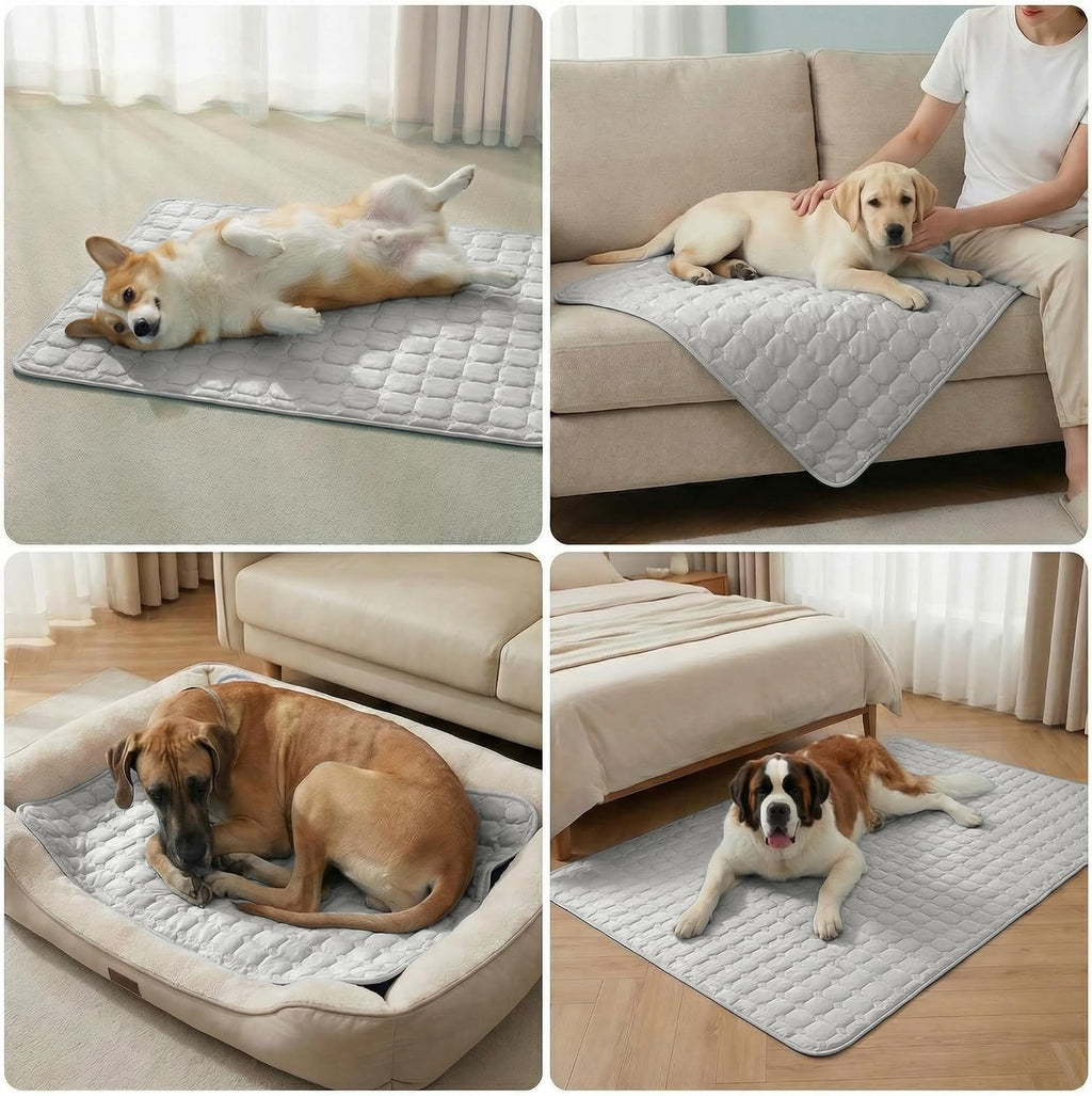 FunFurry Cooling Mat for Dogs，36"X27" Extra Large Pet Pad，Q-Max>0.5 Rapid Cooling Dense Weave Fabric，Washable Kennel Mat with Non-Slip Bottom (Light Grey, L)