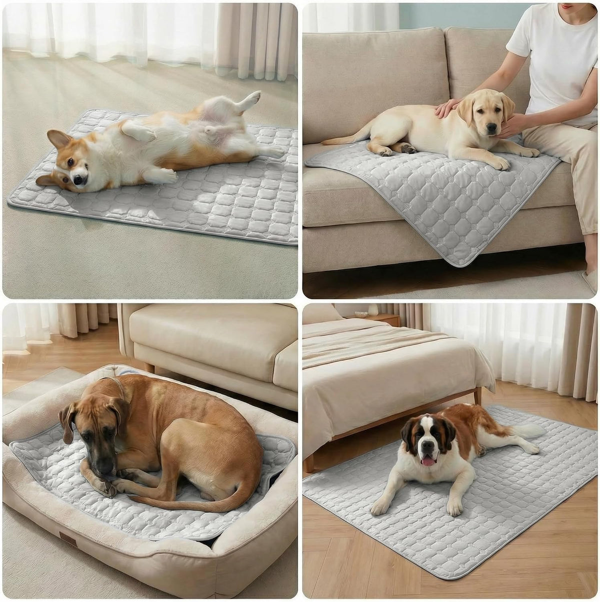 FunFurry Cooling Mat for Dogs，36"X27" Extra Large Pet Pad，Q-Max>0.5 Rapid Cooling Dense Weave Fabric，Washable Kennel Mat with Non-Slip Bottom (Light Grey, L)
