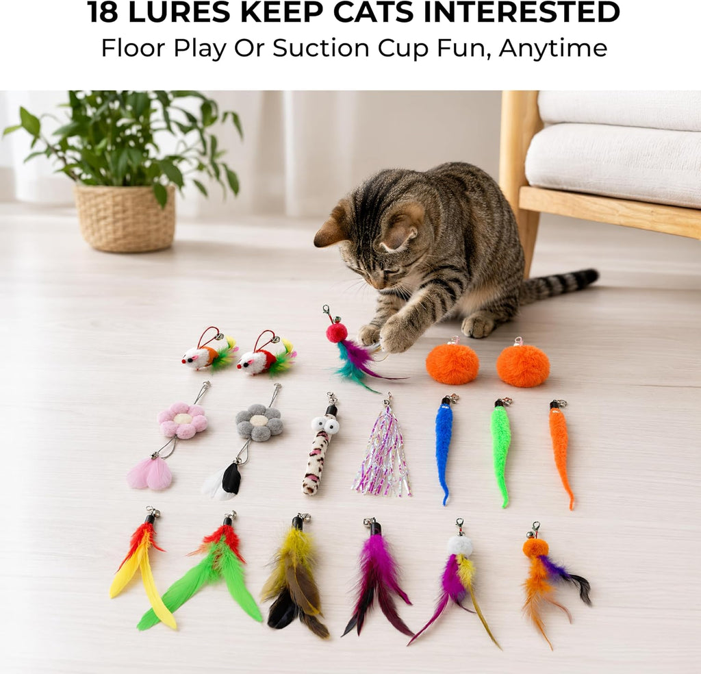 Cat Toys for Indoor Cats, Interactive Cat Toy Wand, Kitten Stuff, 18 Lures