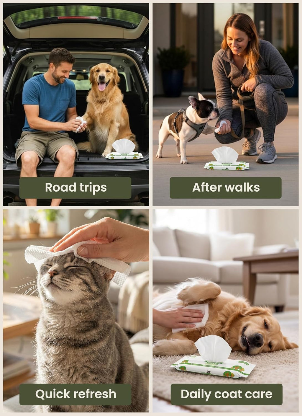 Pogi’s Dog Wipes – Hypoallergenic Pet Wipes for Paws, Body & Butt – Cleaning & Hydrating, Green Tea Scent, 240 Count 