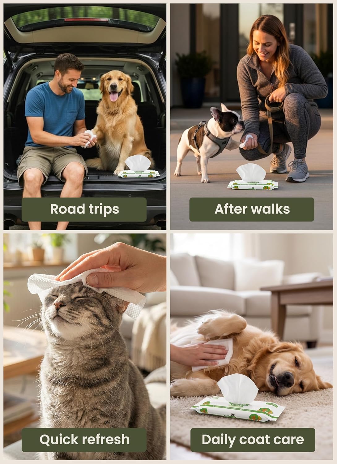 Pogi’s Dog Wipes – Hypoallergenic Pet Wipes for Paws, Body & Butt – Cleaning & Hydrating, Green Tea Scent, 240 Count 