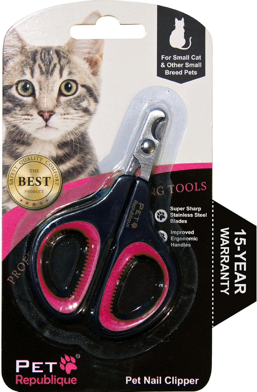 Cat Nail Clippers by Pet Republique – Professional Stainless-Steel Nail Clipper for Cats, Kittens, Hamster, Rabbits, Birds, & Small Breed Animals Claw Trimmer (Black+Pink)