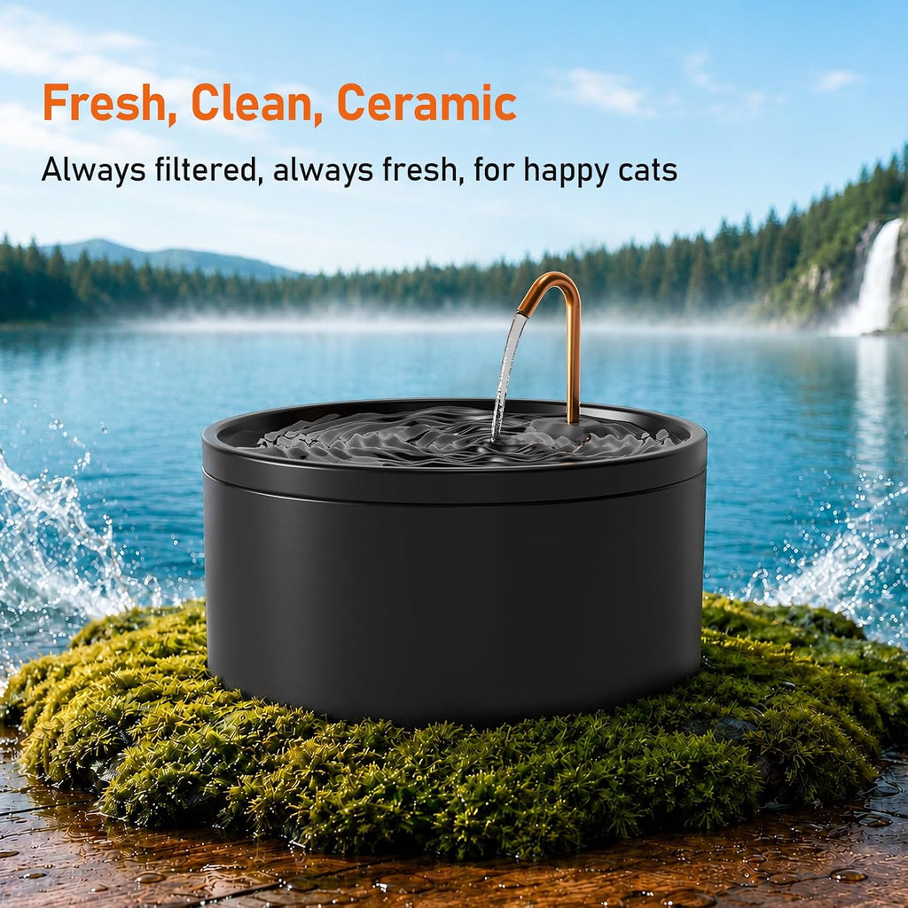 MISFANS Ceramic Dog Water Fountain, All-Ceramic Body, Pure Copper Spout