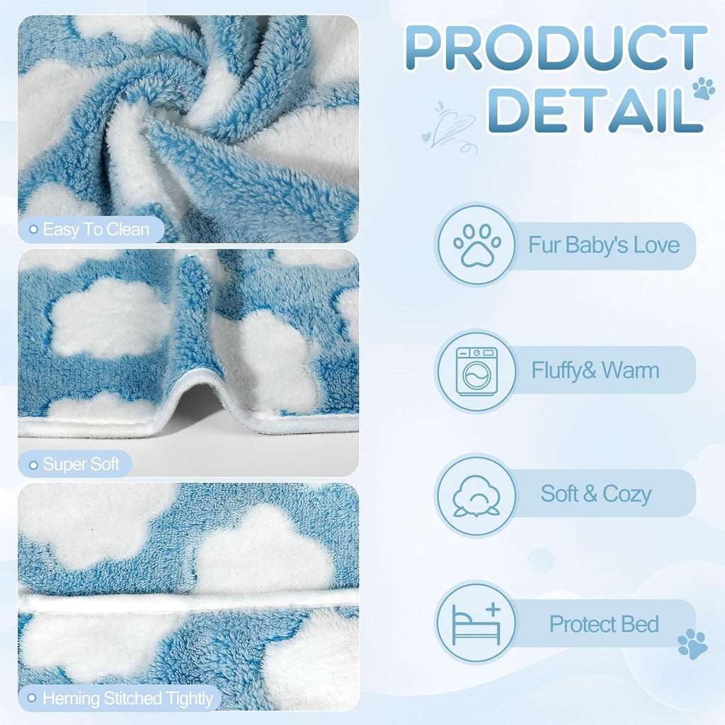 Tatuo 4 Pcs Fleece Dog Blankets for Puppy Cat, Sky Blue, 24 x 16 in, Cloud