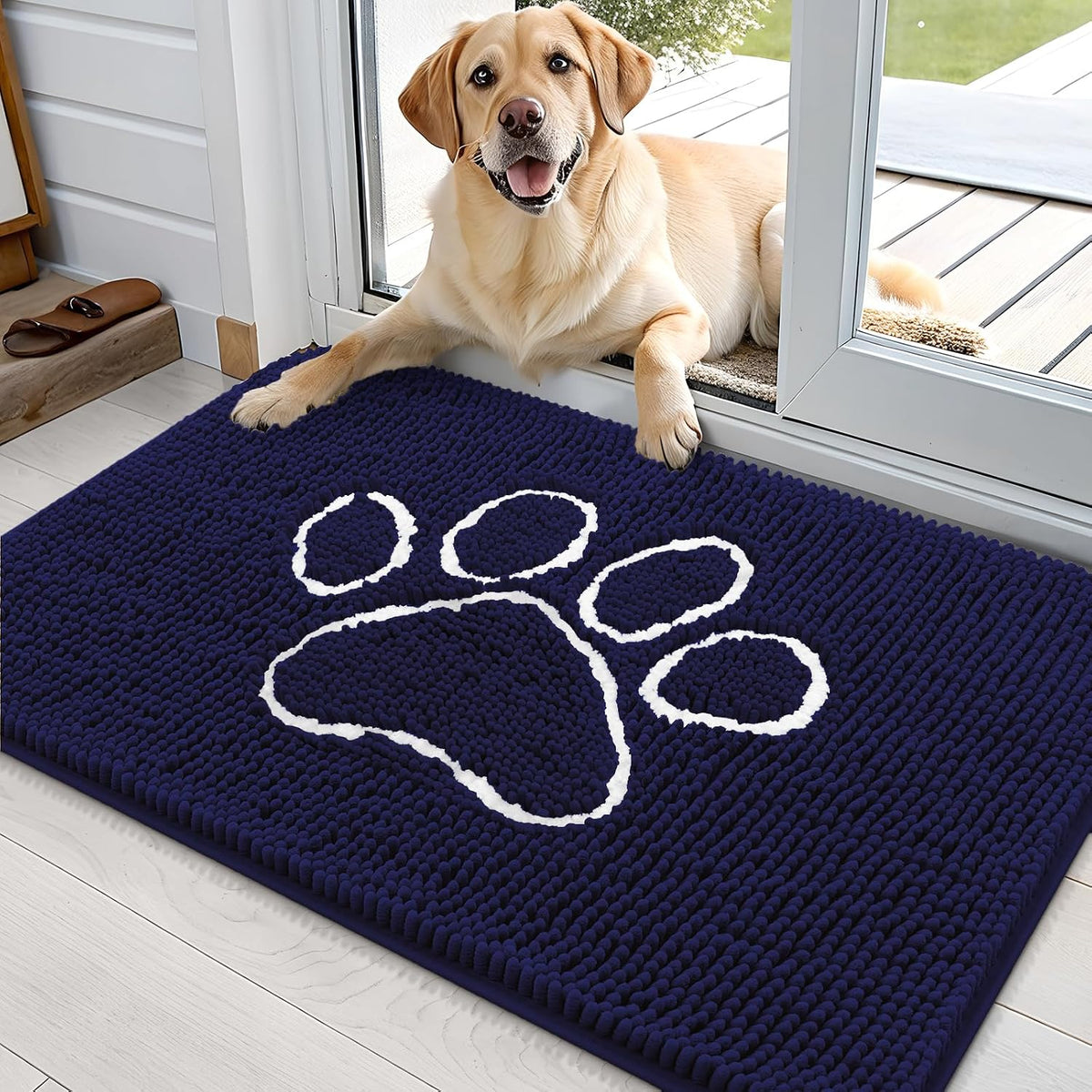 OLANLY Dog Door Mat for Muddy Paws 35x24, Paw Print Design Chenille Mud Mat