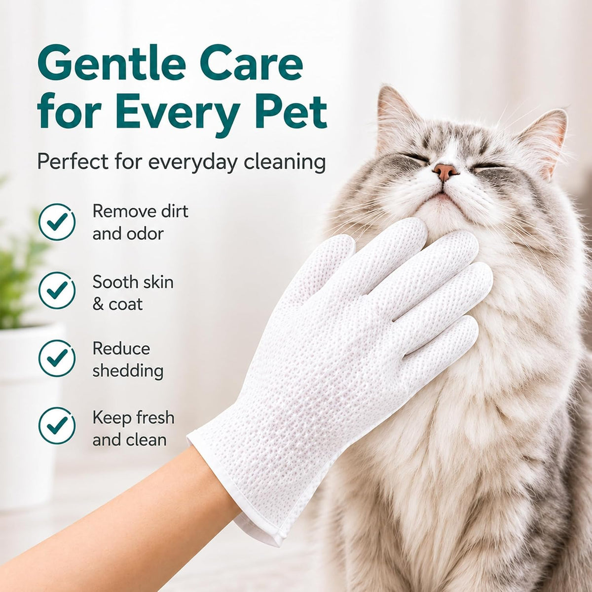 6PCS Dog Cat Grooming Wipes Glove,Waterless Pet Cleaning for Paws and Butt
