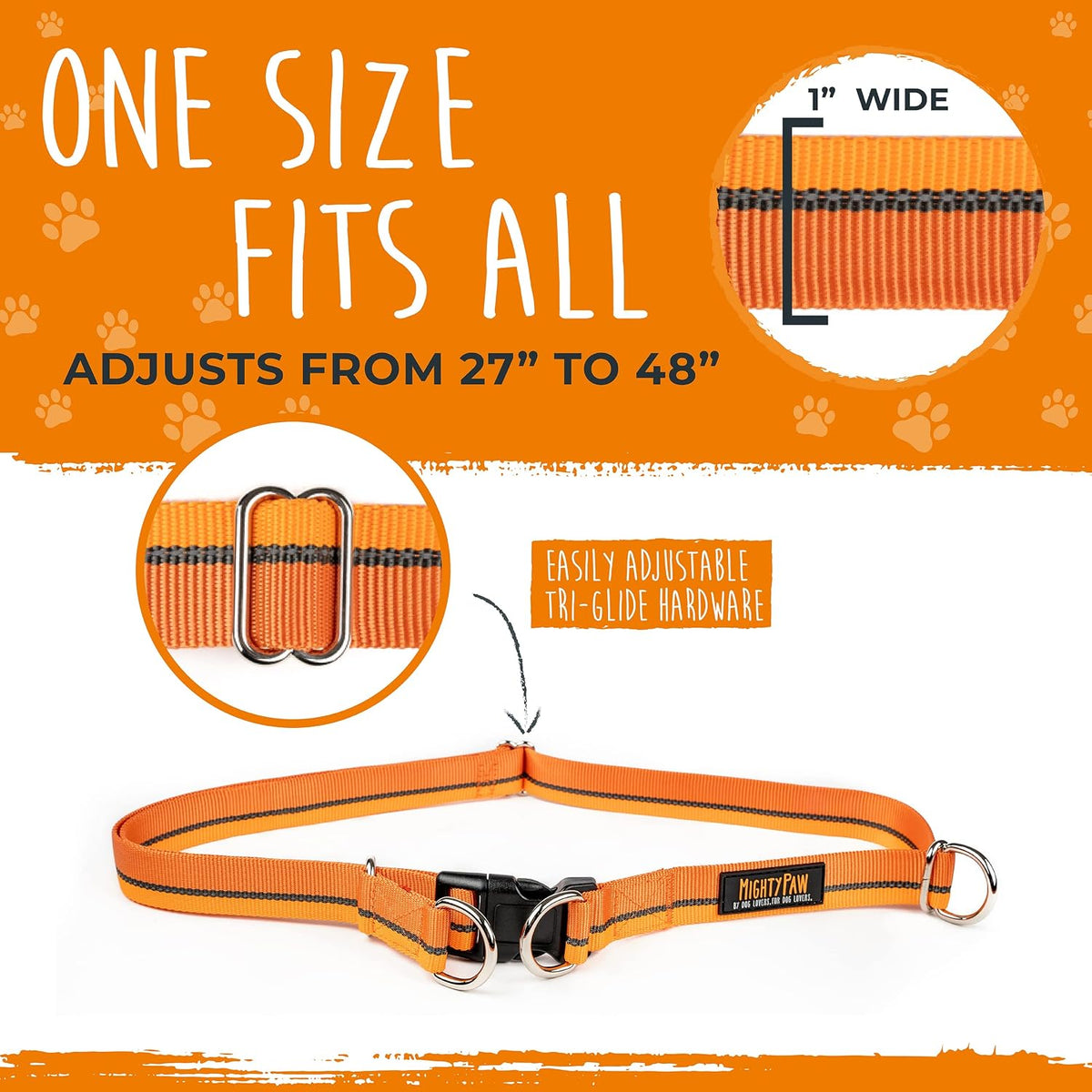 Mighty Paw Hands Free Dog Leash | Bungee Waist Leash for Dog Walking. Pet Running Hands Free Tether for Large, Medium & Small Breeds. Pet Waist Belt (36" - 48") Up to 150 lbs - Orange