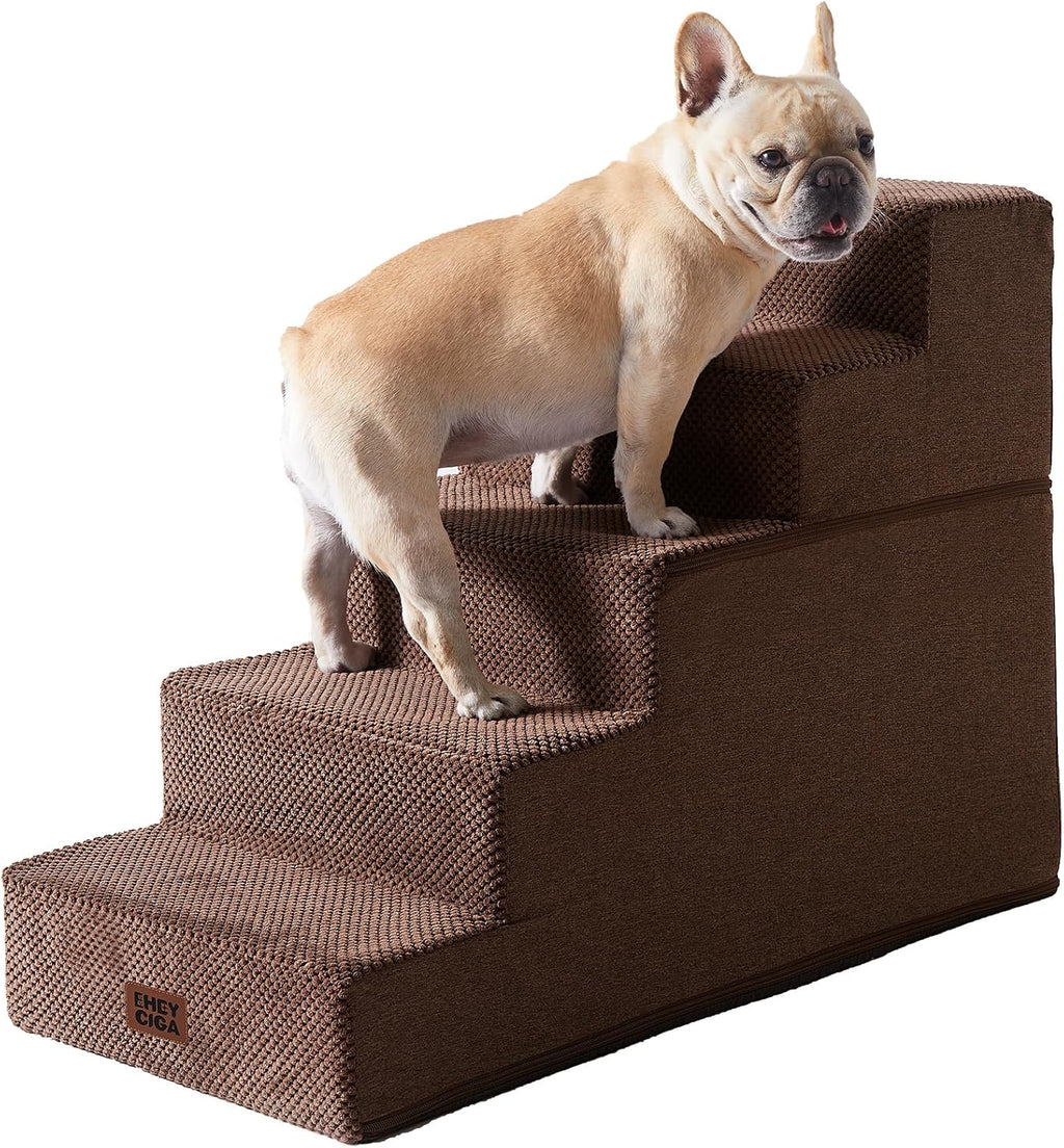 EHEYCIGA Dog Stairs for High Bed 22.5" H, 5-Step Dog Steps, Brown