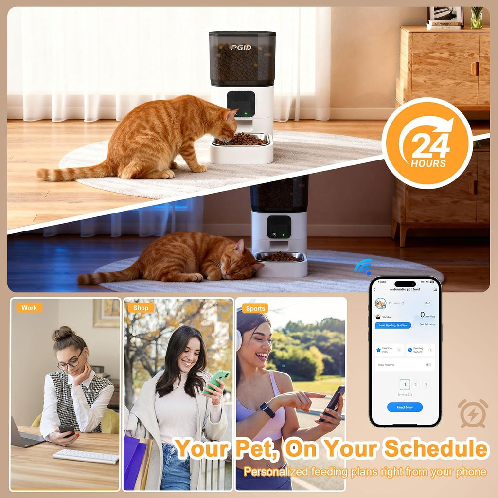 Automatic Cat Feeder 6L,Timed Cat Feeders for Dry Food, 2.4G WiFi Pet Feeder with APP Control for Remote Feeding,Automatic Dog Food Dispenser with Alexa,1-10 Meals Per Day for Dog