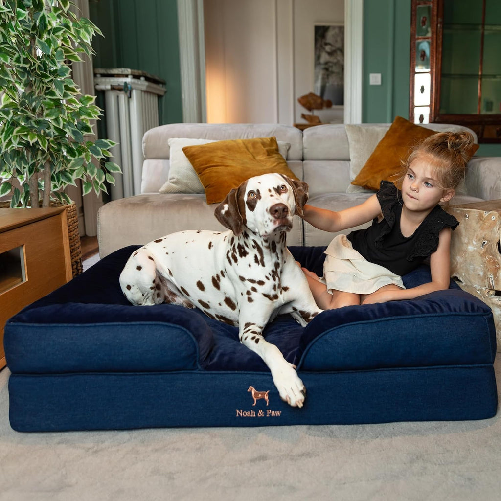 NOAH & PAW Large Dog Bed, Orthopedic Memory Cooling Foam (2X Base) 45x35x11