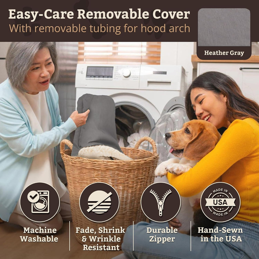 Snoozer Rectangle Cozy Cave Dog Bed, Hooded Dog Bed, Heather Gray (L)