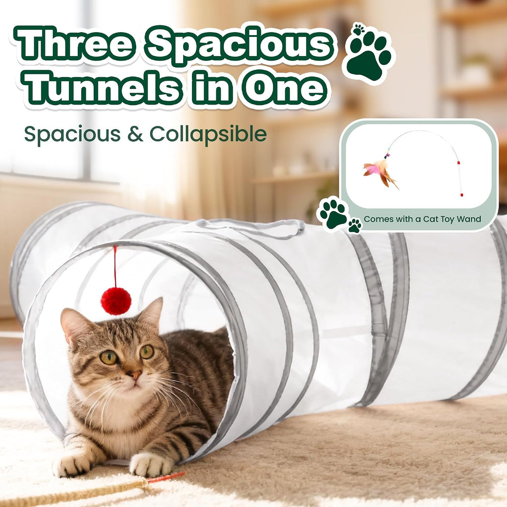Love's cabin Cat Tunnel for Indoor Cats, 3-Way Collapsible Play Tunnel