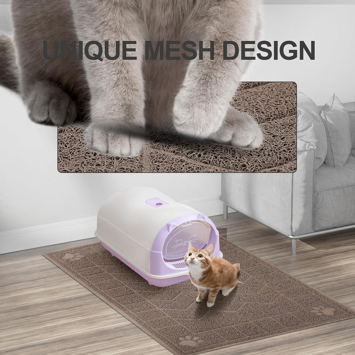 Cat Litter Box Mat, 35" x 24" Large Waterproof Litter Trapping Mat | Thick Mesh Traps Litter, Non-Slip Kitty Litter Mat for Indoor Cat, Soft Paws, BPA-Free, Multi-Use, Easy Clean, Large Coverage