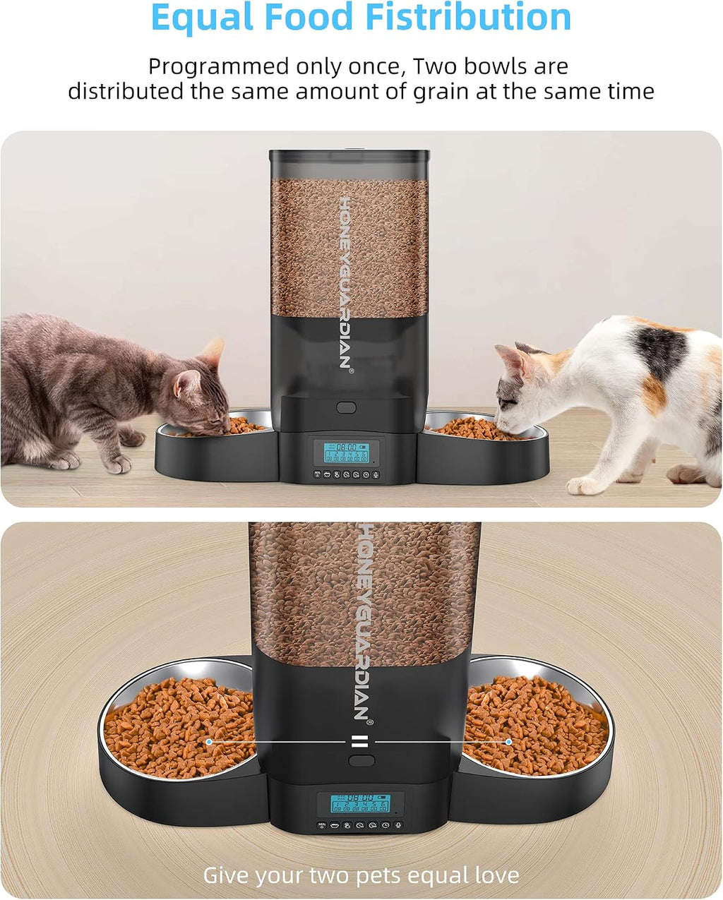 HoneyGuaridan 5L Automatic Cat Feeder for 2 Cats,Timed Dry Food Cat Feeder