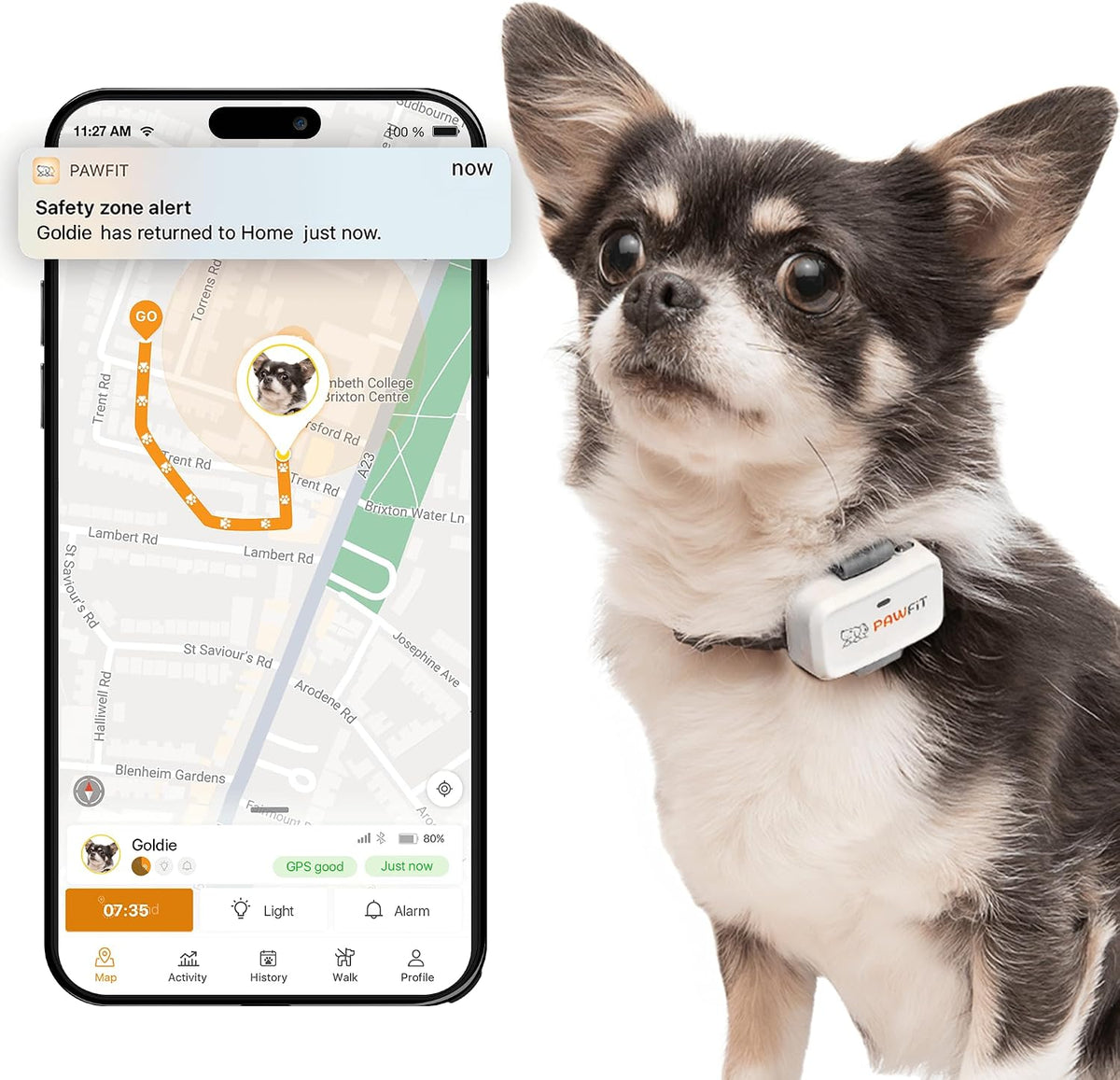 Pawfit Lite 4G GPS Dog Tracker, Live Tracking, Ultra-Light, Simply White