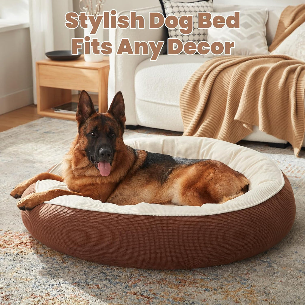 45 in Soft Touch Fleece Donut Dog Bed for Extra Large Dogs,Coffee