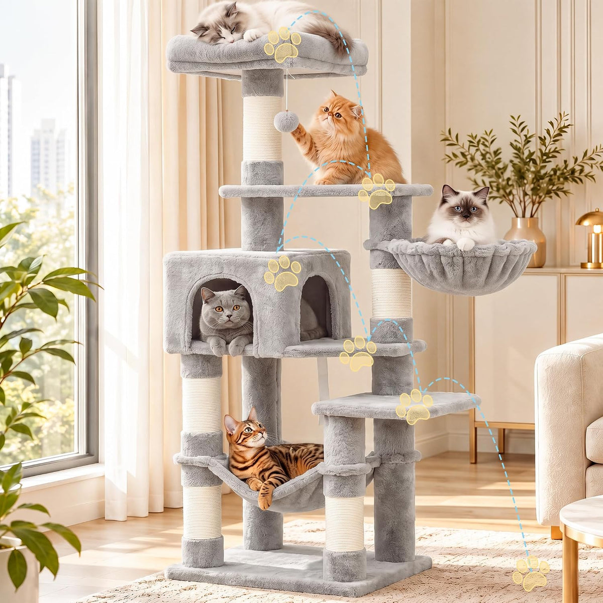 Hey-brother Cat Tree, Multi-Level Sisal Covered Scratching Posts, MPJ050W