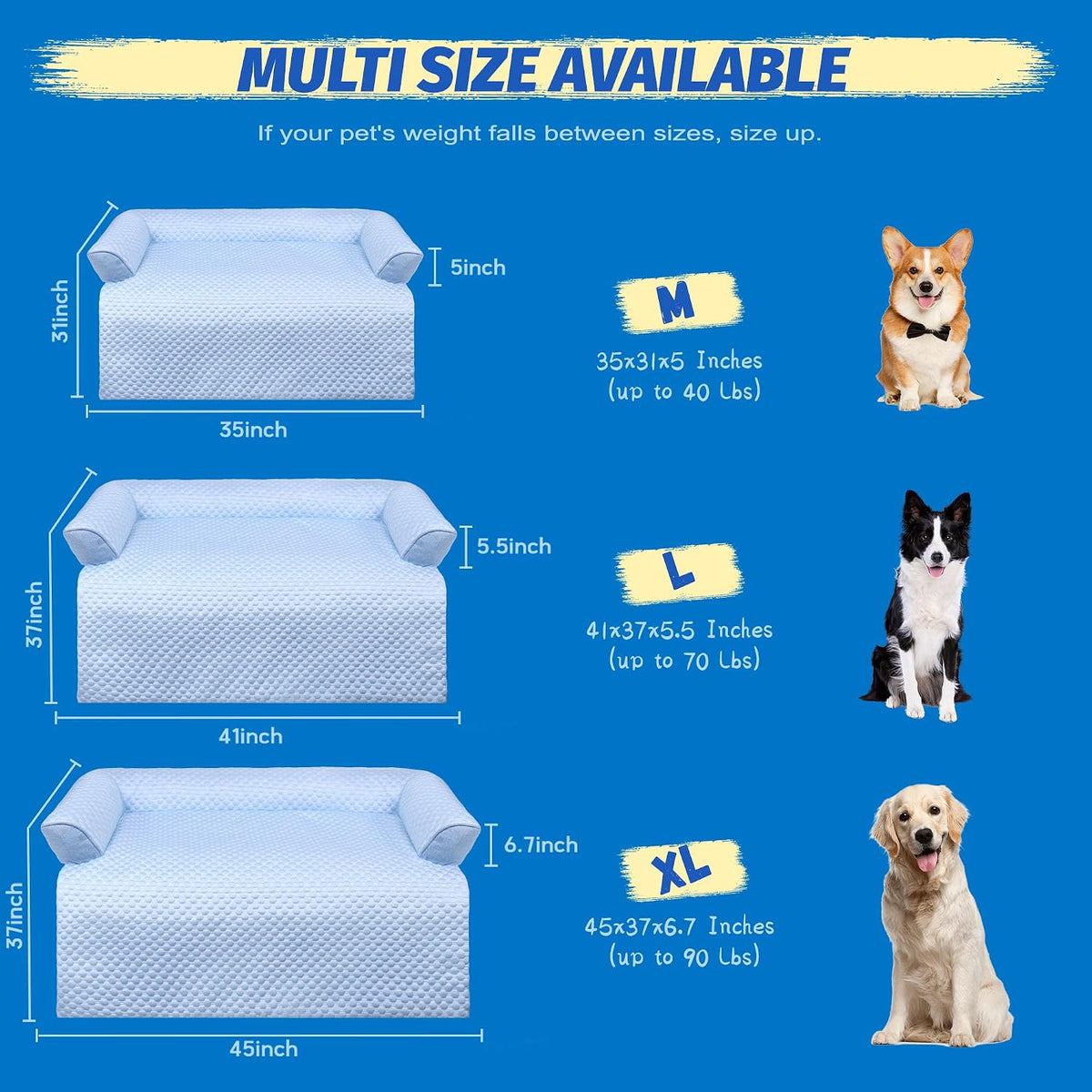 WATANIYA PET Cooling Dog Bed, Washable Cooling Mat for Dogs with Removable Cover, Self Cooling Couch Cover for Dog, Non-Slip Dog Couch Bed, 35x31 Inch, Blue