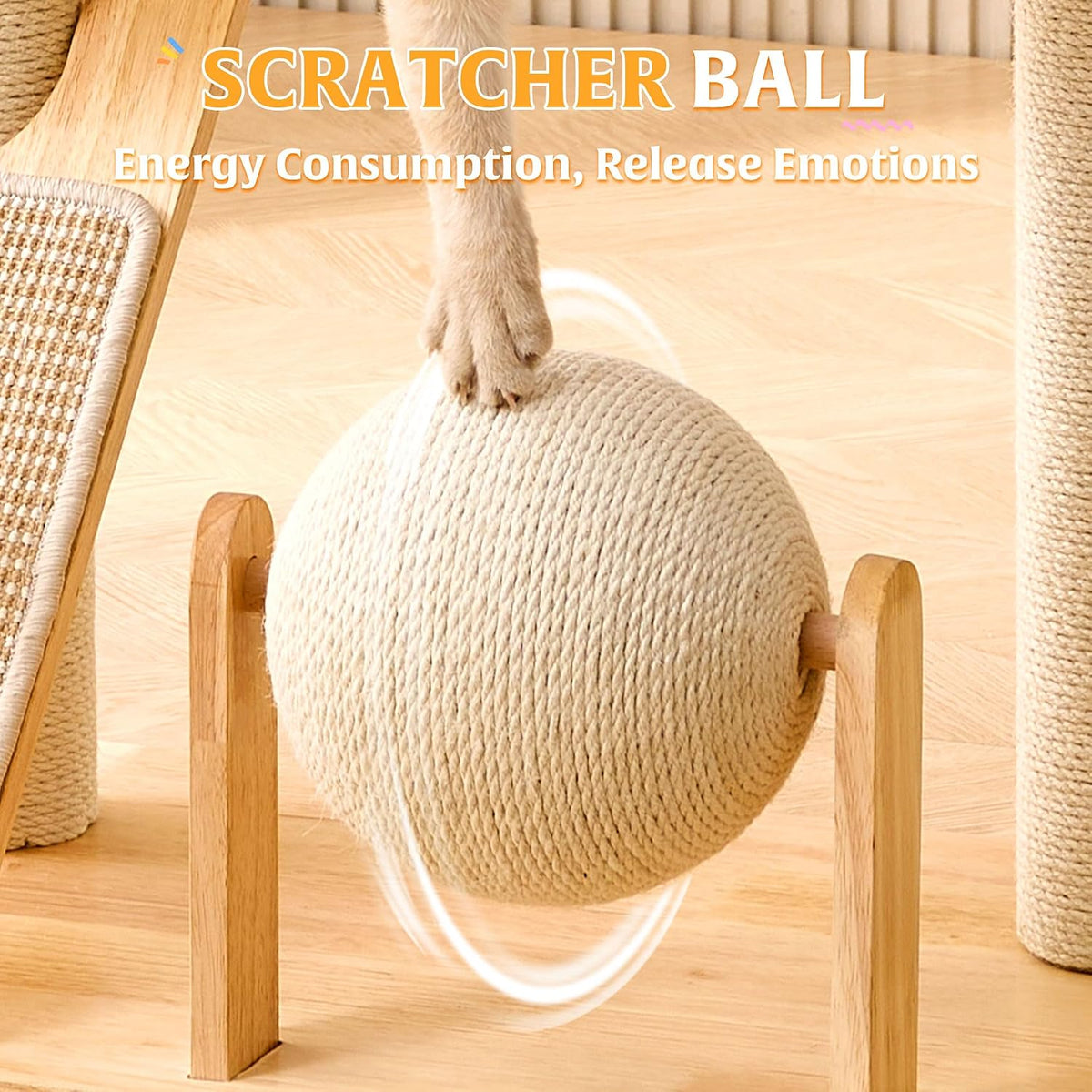 HITTITE Solid Wood Cat Tree Tower with Scratching Post, 37.8 Inches Tall Cat Towers with Scratching Board and Scratcher Ball, Modern Cat Tower With Space Capsule and Removable Top Bed for Indoor Cats.