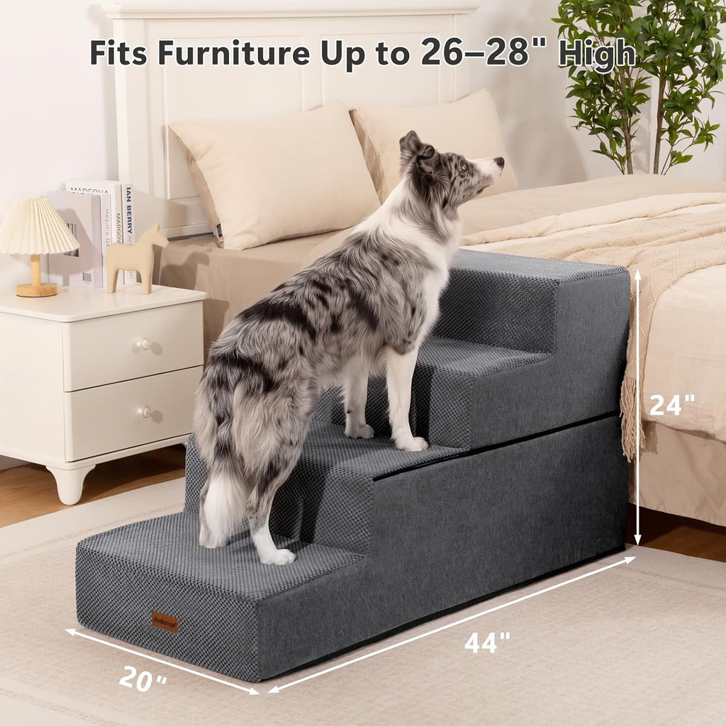 Dog Steps for Large Dogs 24" H, 4-Step 20" Wide Pet Stairs for High Beds