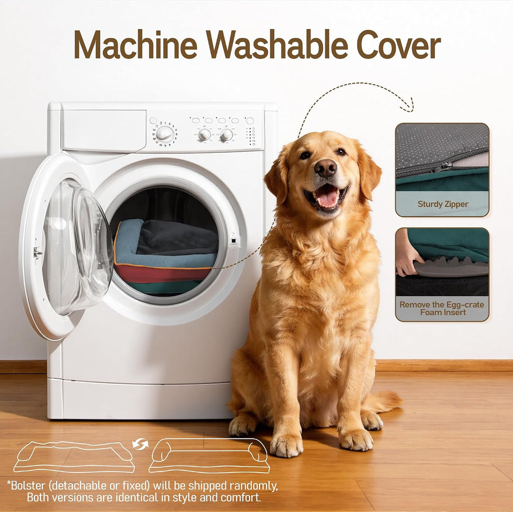 Comfort Expression Washable Dog Bed with Bolster for Medium to Large Dogs