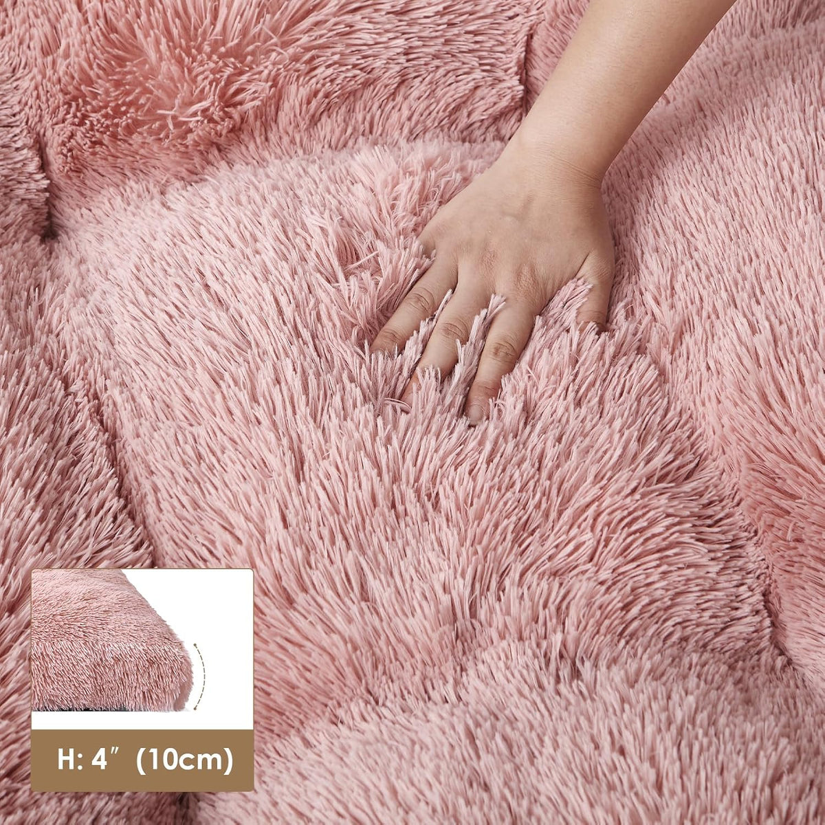 EHEYCIGA Fluffy Dog Crate Bed for Large Dogs, Plush Faux Fur Pad, Pink