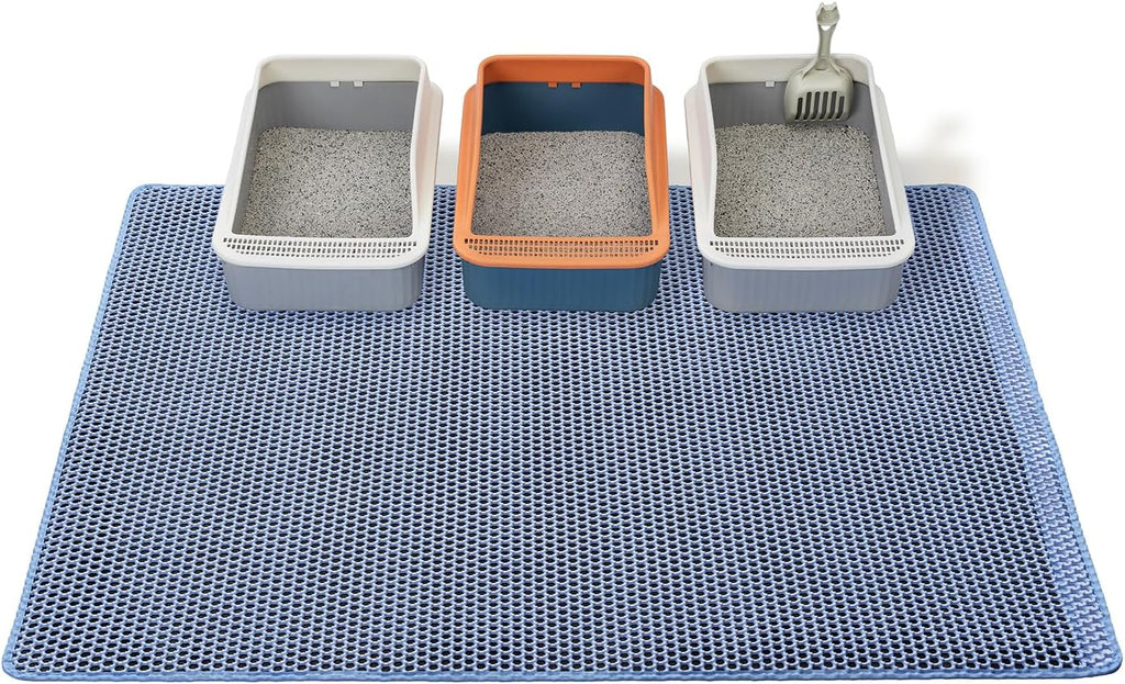 Cat Litter Mats-Extra Large 47''x36'' Litter Catcher Mat for Cat-XXL Litter box Matt for Floor-2 Layer Catcher Rug for Pet kitty Litterbox-Waterproof Urine Proof,Non-Slip,Blue