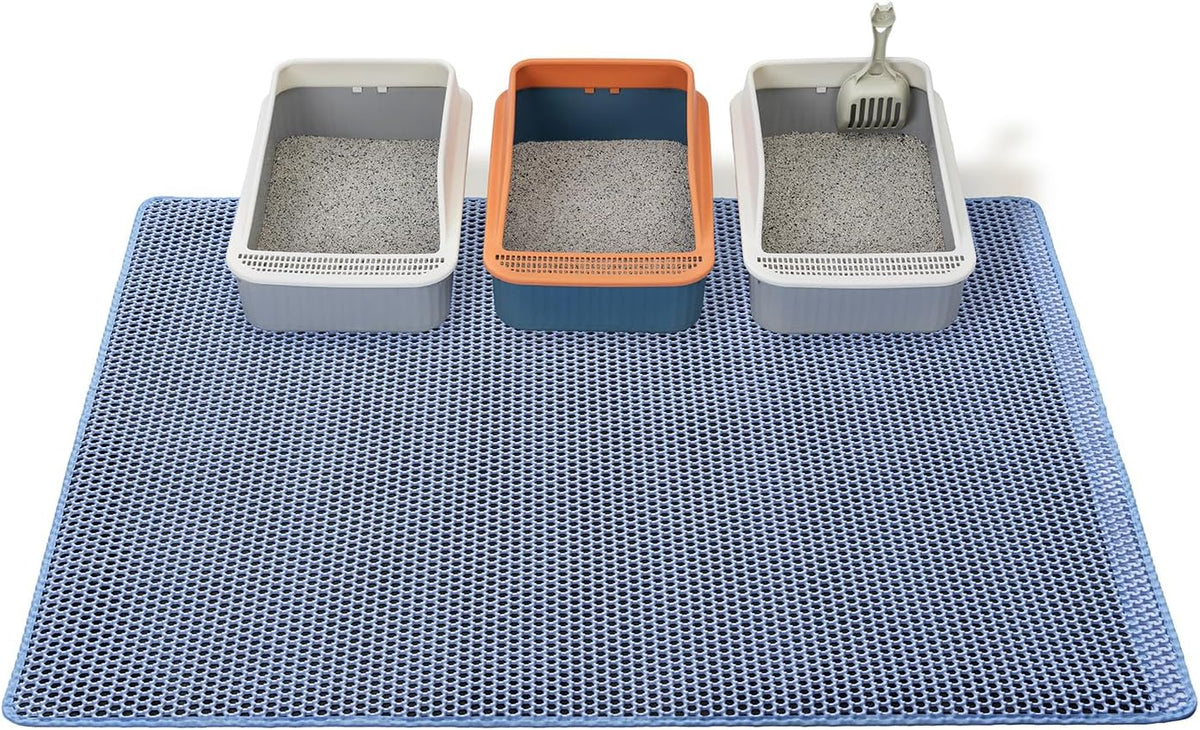 Cat Litter Mats-Extra Large 47''x36'' Litter Catcher Mat for Cat-XXL Litter box Matt for Floor-2 Layer Catcher Rug for Pet kitty Litterbox-Waterproof Urine Proof,Non-Slip,Blue